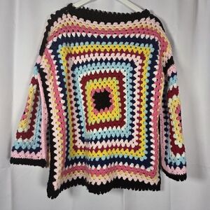 Handmade Crochet Granny Square Sweater Pullover Boho Women's Approx L/XL